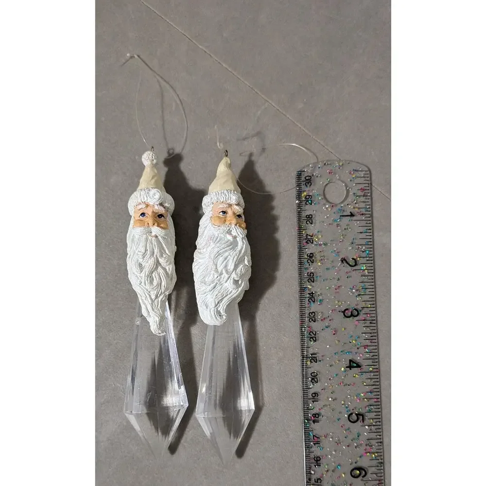 Vintage Dept 56 Father Frost Santa Icicle Ornaments Set of 2 Clear Prism